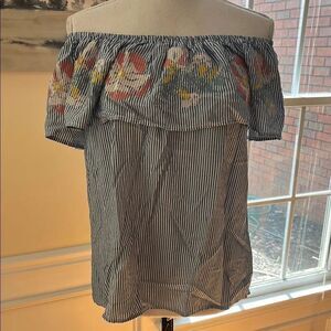 Francesca's Collections Blue Rain Off-the-Shoulder Ruffled Blouse